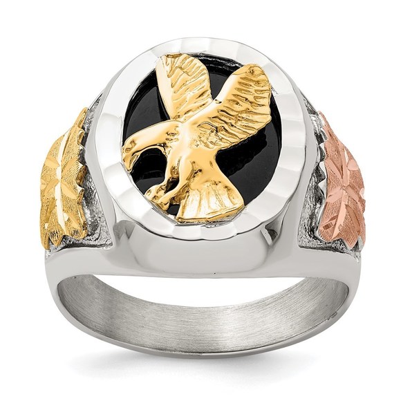 Black Hills Sterling Silver 12K Gold Accents Antiqued Eagle Ring Size 9
